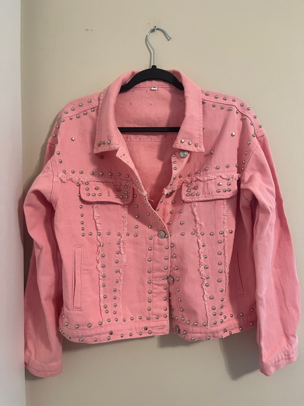 Pink Studded Denim Jacket - Women's Jean Coat